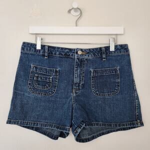 Y2K Old Navy Blue Jeans Mid Rise Denim Shorts 100% Cotton Utility Pockets 6/8